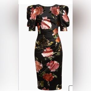 Black Halo Eve By LaureL Berman Elegant Floral Long Sleeve Dress